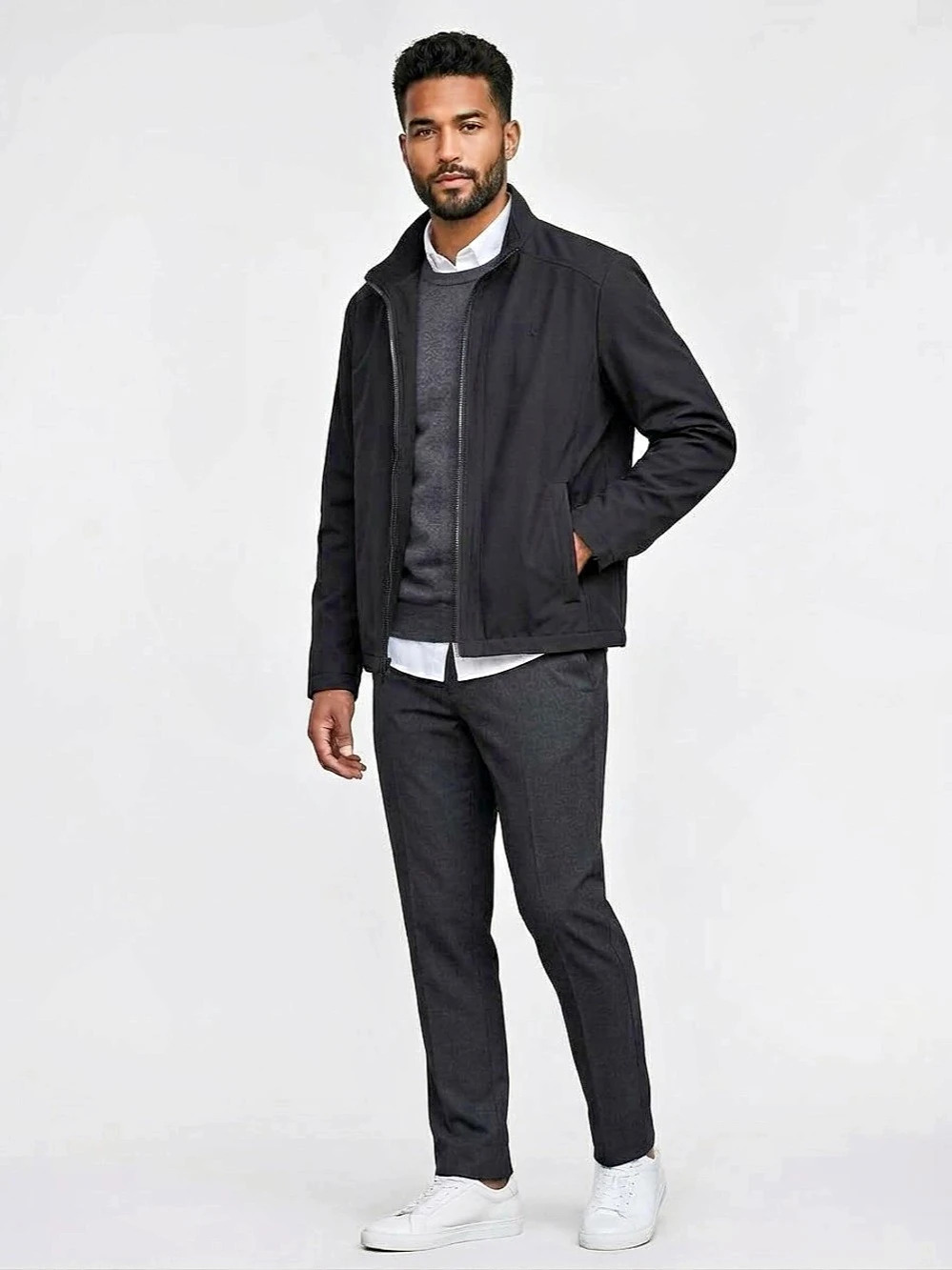 Calvin Klein Lightweight Zip‑Front Jacket – Black, Size Large
